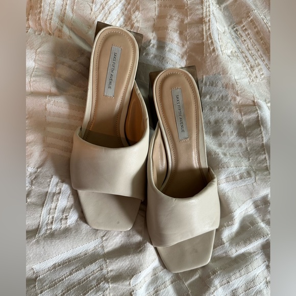 Saks Fifth Avenue Leather Marble Heel Mules - Picture 3 of 6